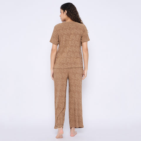 Top and Pyjama Set for Women Nightwear, Brown