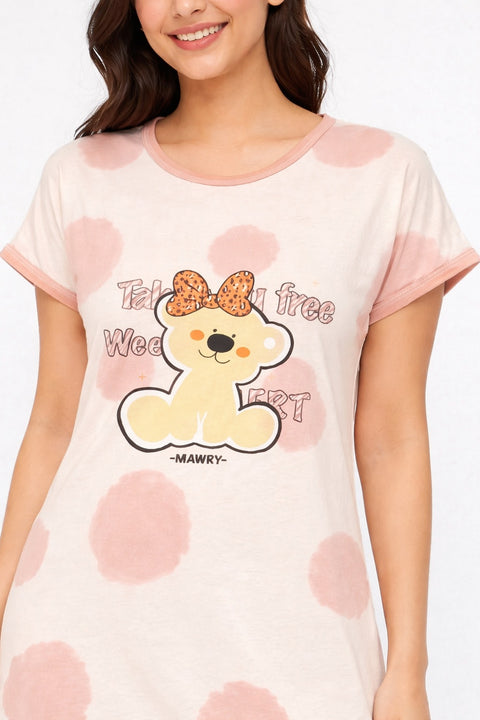 Women's short Nighty, Nightgown, Printed Pattern, Short Sleeve Sleep Dress