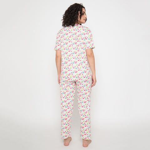 Buy Camey Night Suit Online – Top Sleepwear for Ladies | Women's Printed Pyjama Set, Off White
