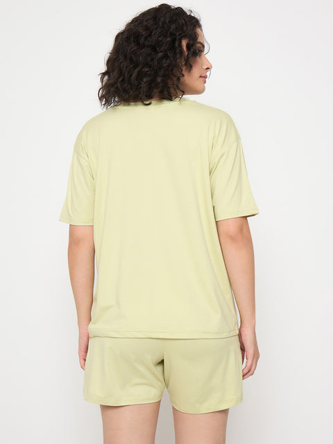 Women's Cotton Loungewear Set, Short Sleeve T-Shirt and Shorts, Light Green