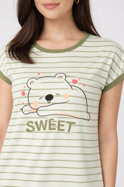 Women's short Nighty, Nightgown, Printed Pattern, Short Sleeve Sleep Dress