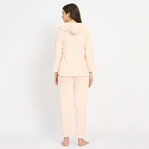 Women's Winter Full Sleeve Jacquard Zipper Hoody Nightsuit
