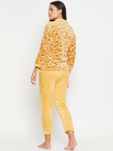 Women Printed Winter Full Sleeve Front open Top and Pajama Pants