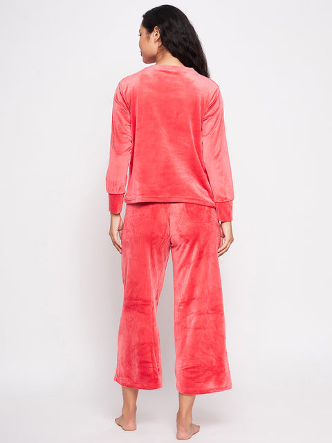 Women's Winter Full Sleeve Top and Palazzo Pants Regular Fit Night Suit Round Neck Top and Palazzo Set Ladies Night Dress