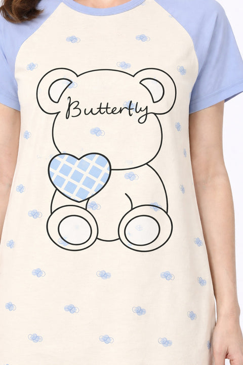 Women's short Nighty, Nightgown, Printed Pattern, Short Sleeve Sleep Dress