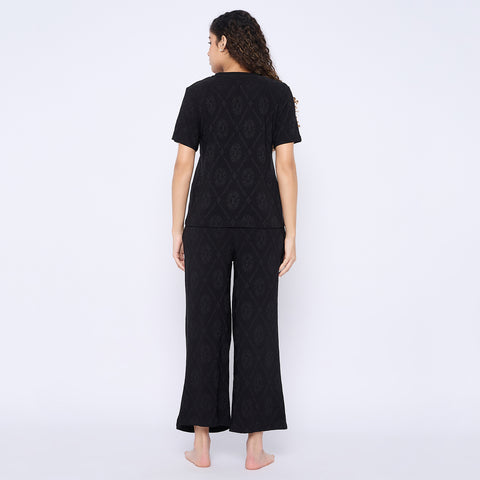 Top and Pyjama Set for Women Nightwear, Black