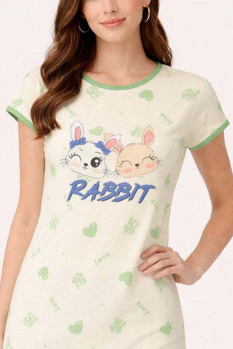 Women's short Nighty, Nightgown, Printed Pattern, Short Sleeve Sleep Dress