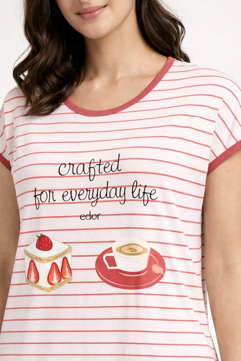 Women's short Nighty, Nightgown, Printed Pattern, Short Sleeve Sleep Dress