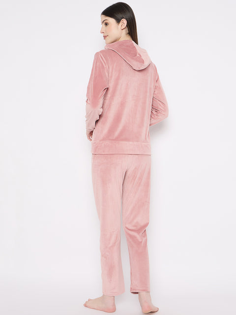 Women's Winter Full Sleeve Top and Pajama Pants Regular Fit Night Suit Hooded Top and Pyjama Set Ladies Night Dress