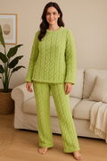 Camey Women Fleece Winter Night Suit Set | Cable Knit Textured Night Suit