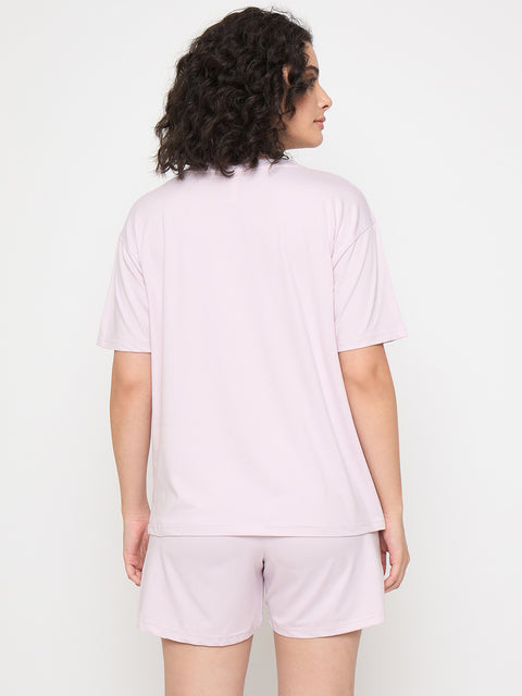 Women's Cotton Loungewear Set, Short Sleeve T-Shirt and Shorts, Light Purple