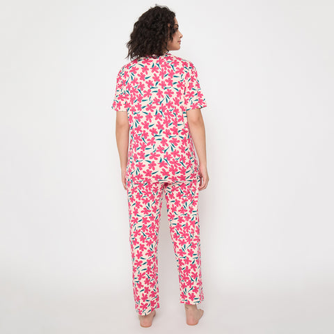 Camey Night Suit Set – Chic & Soft Fabric for Women | Women's Printed Pyjama Set, Red