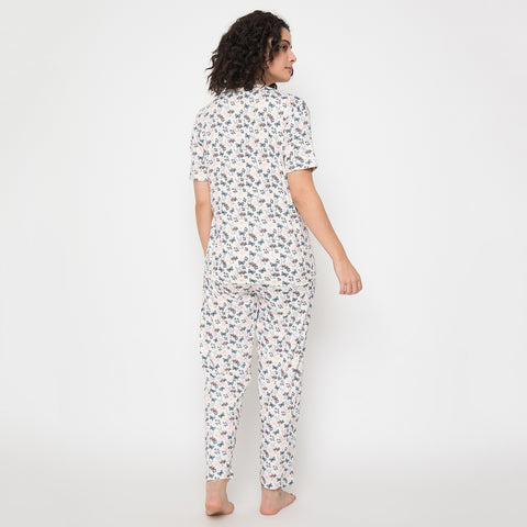 Camey Nightwear for Women – Comforting Cotton Suit Sets | Women's Printed Pyjama Set, White