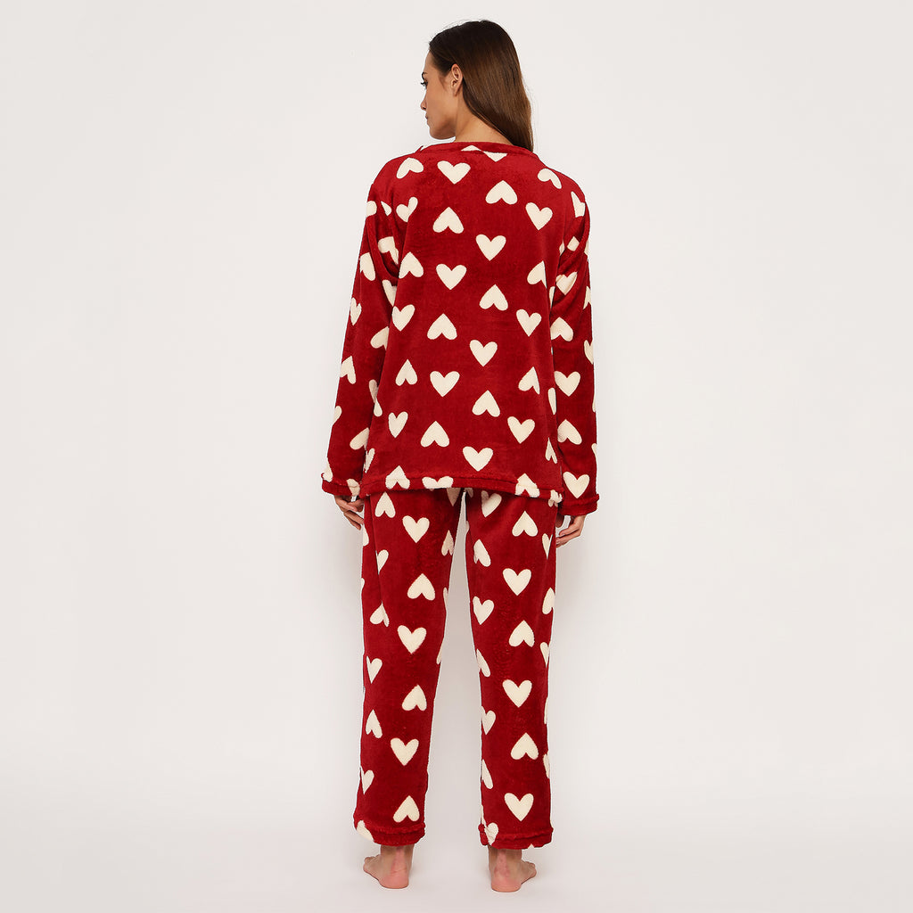 Women's Printed Full Sleeve Round Neck Top and Pajama Pants with Pockets