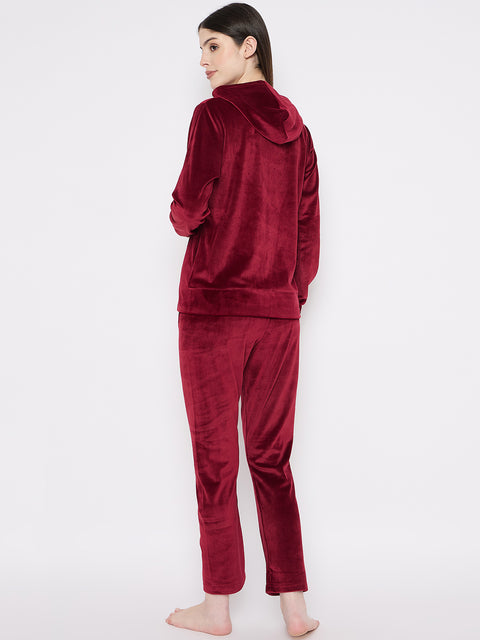 Women's Winter Full Sleeve Top and Pajama Pants Regular Fit Night Suit Hooded Top and Pyjama Set Ladies Night Dress