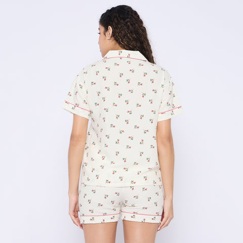 Women's Cotton Shorts Set, Cream Brown