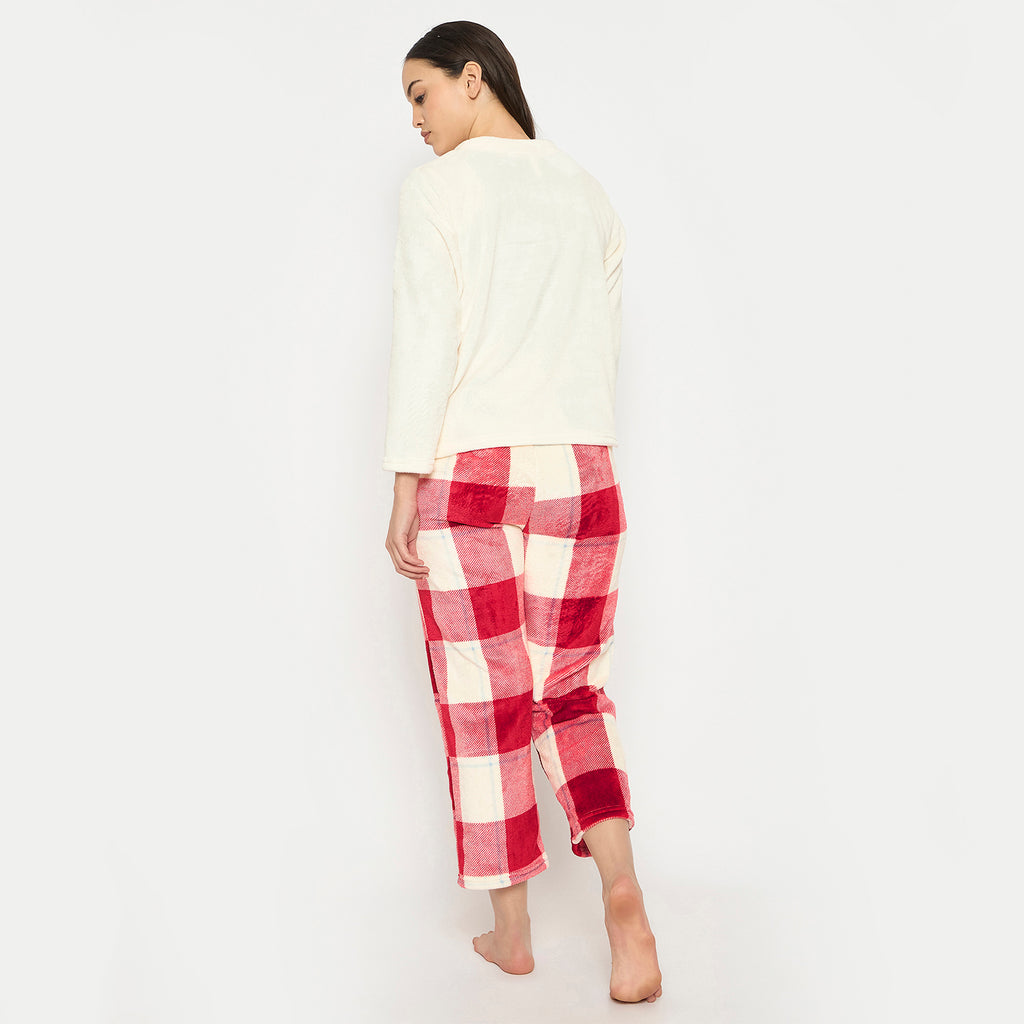 Women's Printed Full Sleeve Round Neck Top and Pajama Pants with 1 side Pockets
