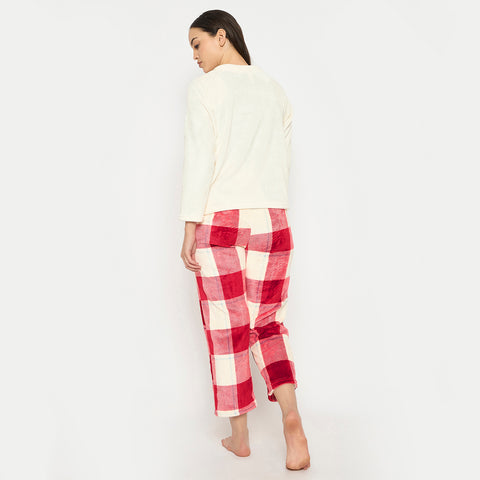 Women's Printed Full Sleeve Round Neck Top and Pajama Pants with 1 side Pockets
