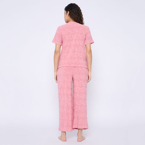 Top and Pyjama Set for Women Nightwear, Pink