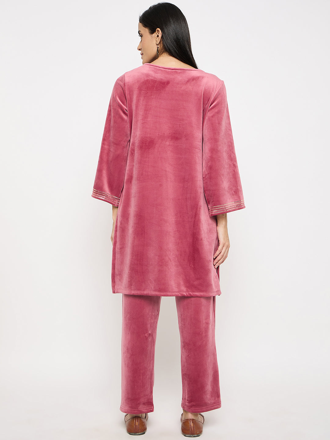 Women's Velvet Winter Kurti Set, Long Sleeves|Winter Velvet Kurti & Pajama Set