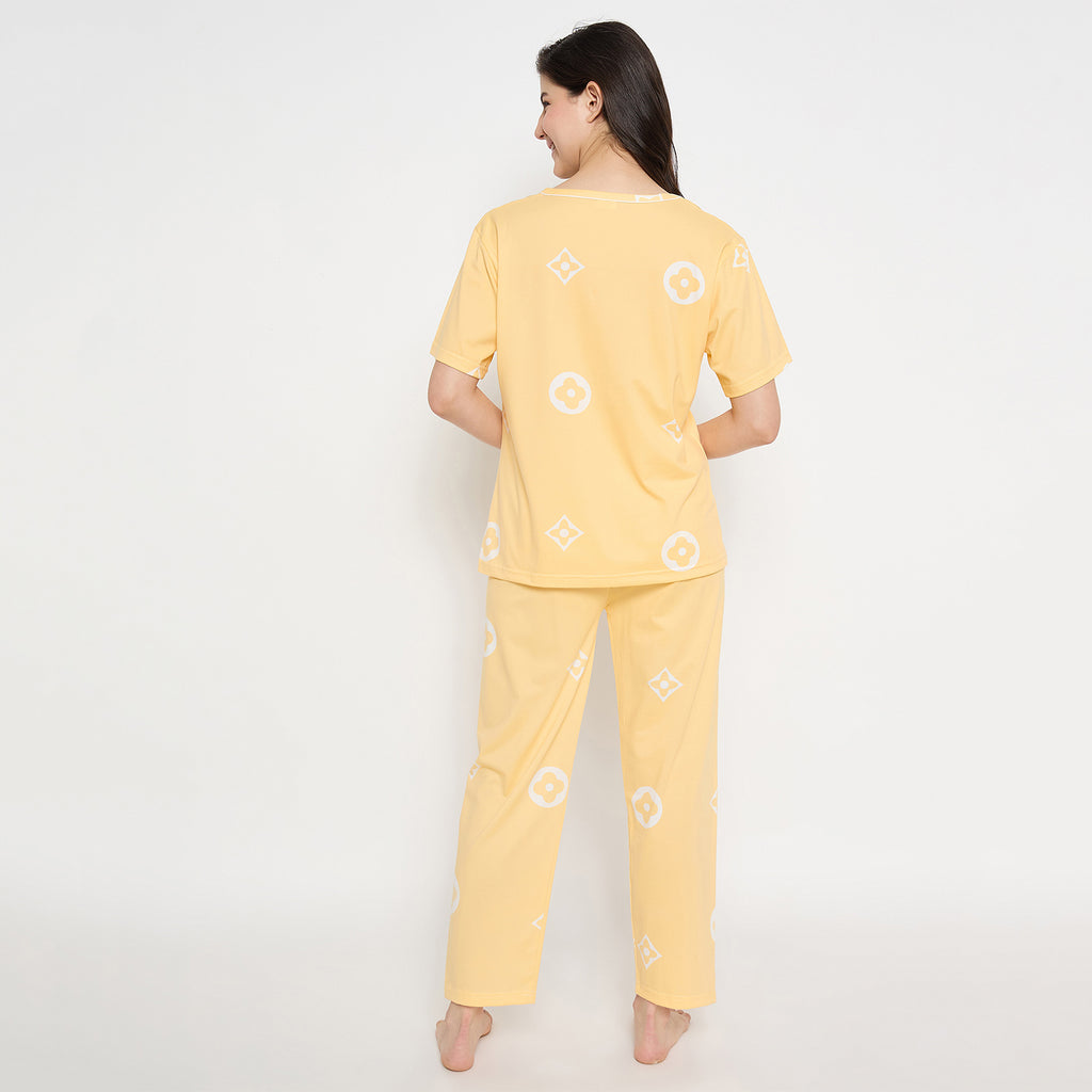 Camey Women Night Suit – Soft Cotton Printed Night Suit for Women | Stylish Sleepwear & Pyjama Set, Yellow