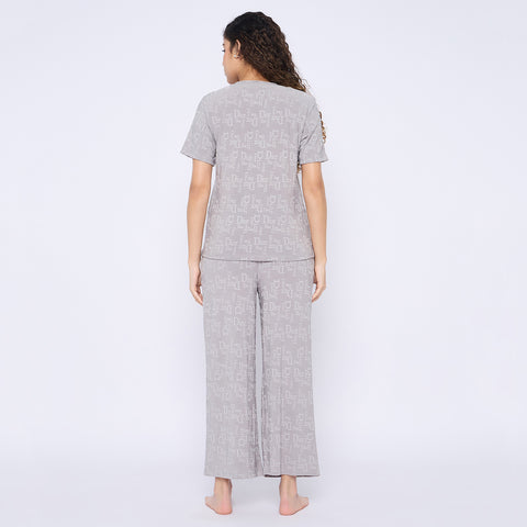 Top and Pyjama Set for Women Nightwear, Grey