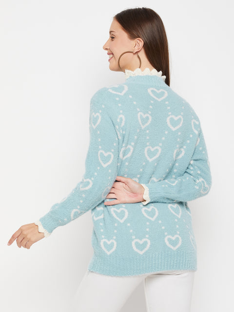Women Woolen winter full sleeve high Neck heart print top|Sweater