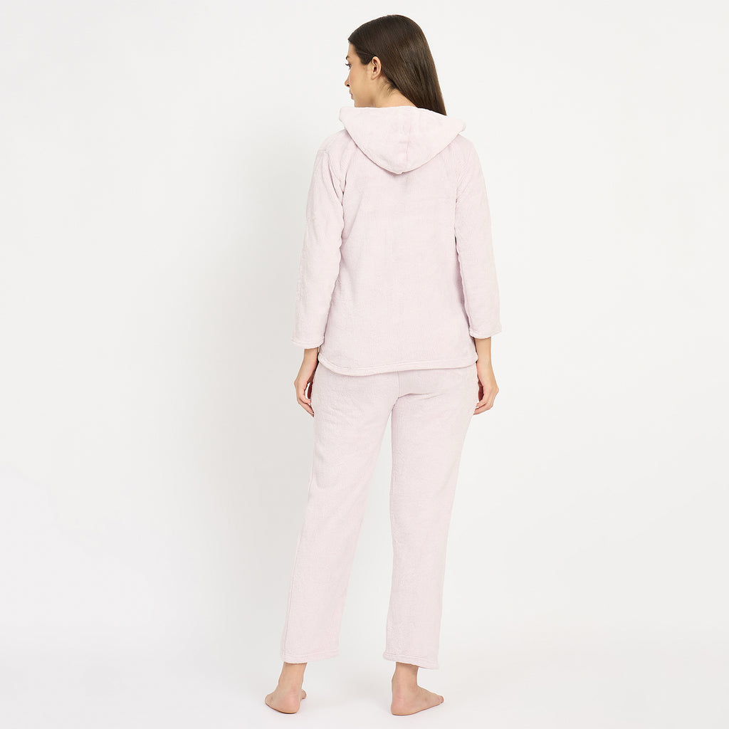 Women's Winter Full Sleeve Jacquard Zipper Hoody Nightsuit