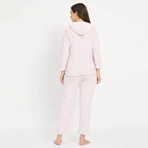 Women's Winter Full Sleeve Jacquard Zipper Hoody Nightsuit