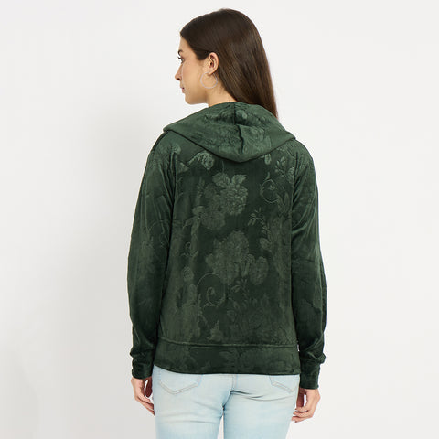 Women’s Floral Textured Zip-Up Hooded Sweatshirt
