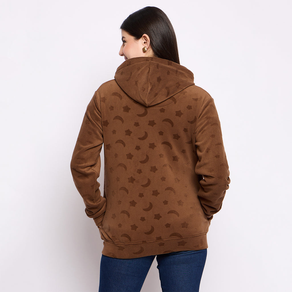Women’s Embossed Fabric Auli Laser Cut Pattern Hoodie Sweatshirt – Full Sleeve, Zipper Front