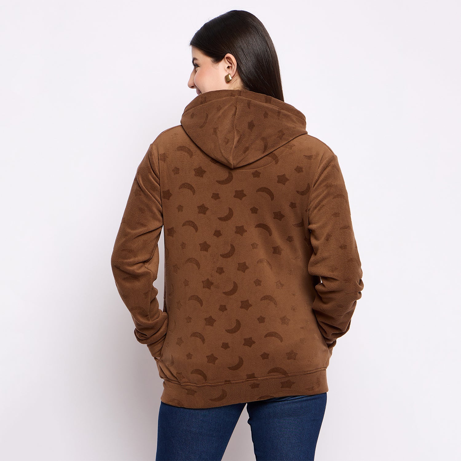 Women’s Embossed Fabric Auli Laser Cut Pattern Hoodie Sweatshirt – Full Sleeve, Zipper Front