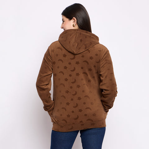 Women’s Embossed Fabric Auli Laser Cut Pattern Hoodie Sweatshirt – Full Sleeve, Zipper Front