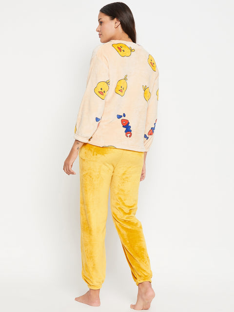 Women Printed Winter 3/4 Sleeve Top and Pajama Pants