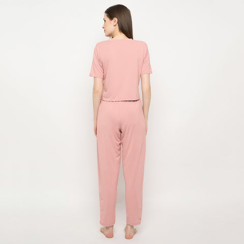 Nightwear crop cord Set for Women|Printed Top and Pajama|Viscose Crop T-Shirt and Pants with 2 side pockets