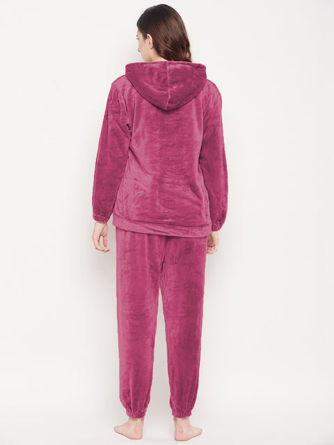 Women's Winter Full Sleeve Top and Pajama Pants Regular Fit Night Suit Hooded Top and Pyjama Set Ladies Night Dress