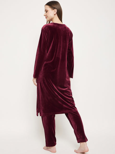 Women Woolen|Winter Corduroy Kurti & Pajama Set