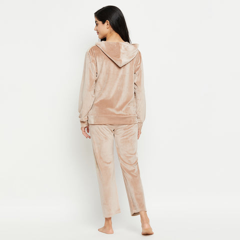 Women's Winter Full Sleeve Top and Pajama Pants Regular Fit Night Suit Hooded Top and Pyjama Set Ladies Night Dress