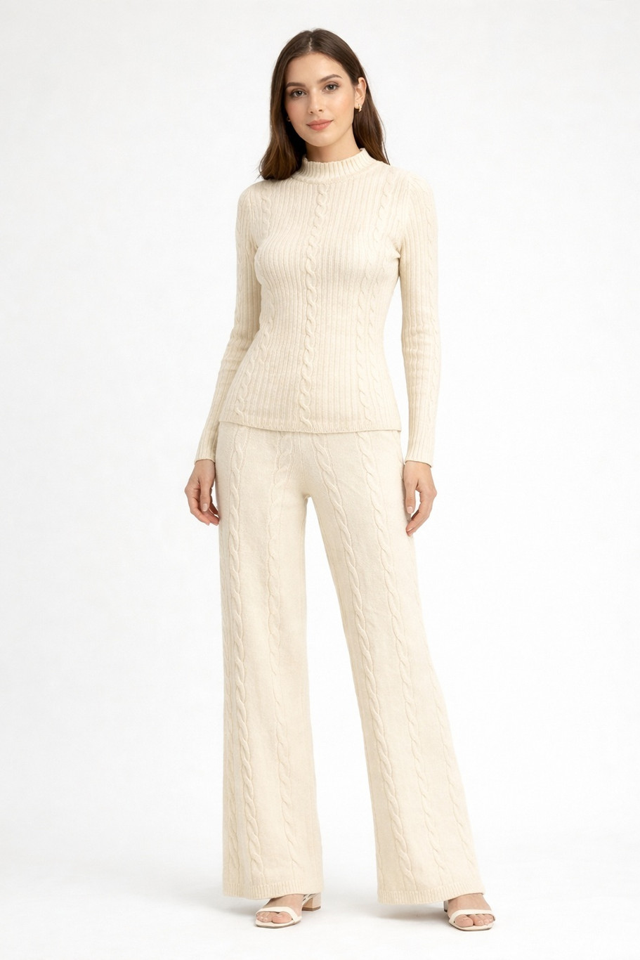Camey Women Woolen Lounge Wear Set | Full Sleeve with Wide Leg Pants | Soft Warm Winter Co-Ord Set