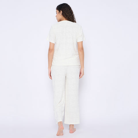 Top and Pyjama Set for Women Nightwear, White