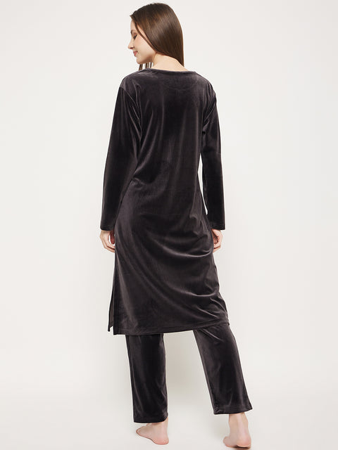 Women Woolen|Winter Corduroy Kurti & Pajama Set