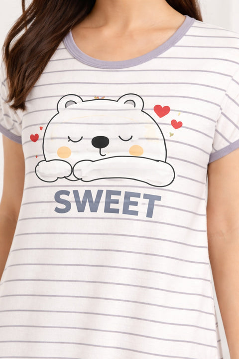 Women's short Nighty, Nightgown, Printed Pattern, Short Sleeve Sleep Dress