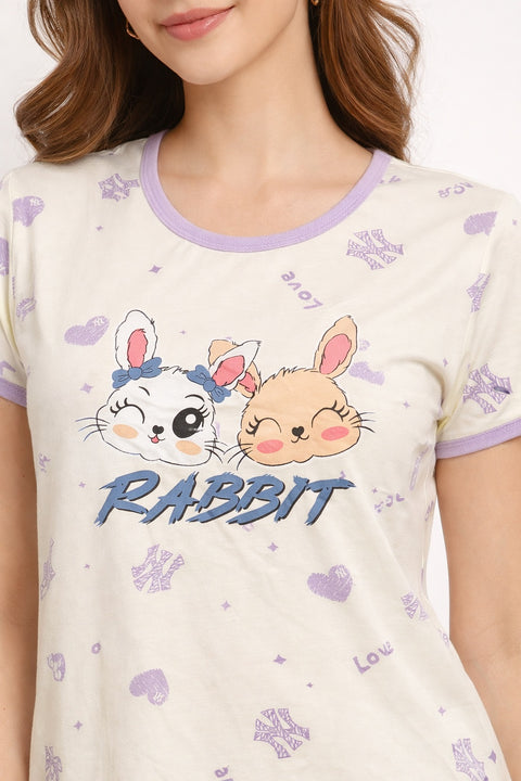 Women's short Nighty, Nightgown, Printed Pattern, Short Sleeve Sleep Dress