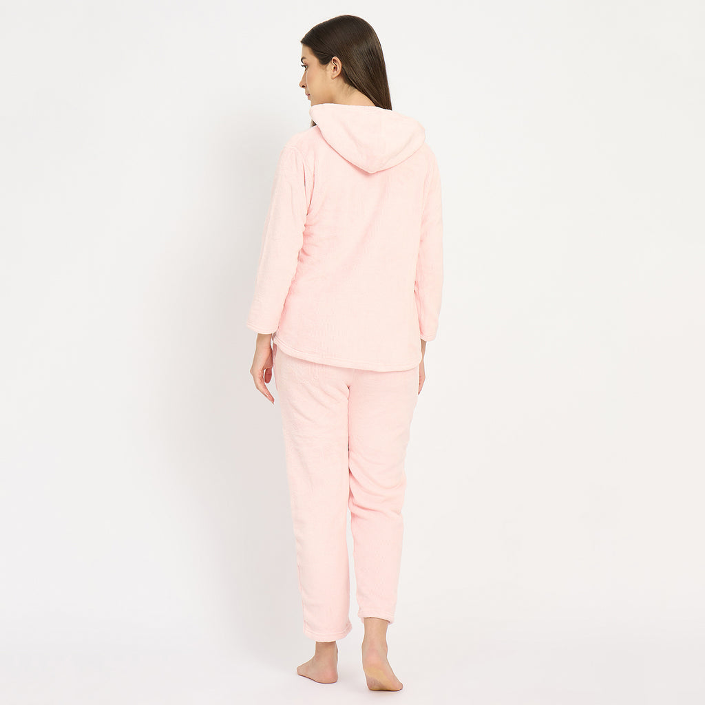 Women's Winter Full Sleeve Jacquard Zipper Hoody Nightsuit