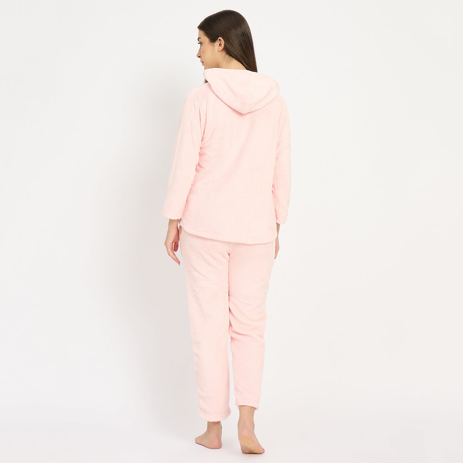 Women's Winter Full Sleeve Jacquard Zipper Hoody Nightsuit