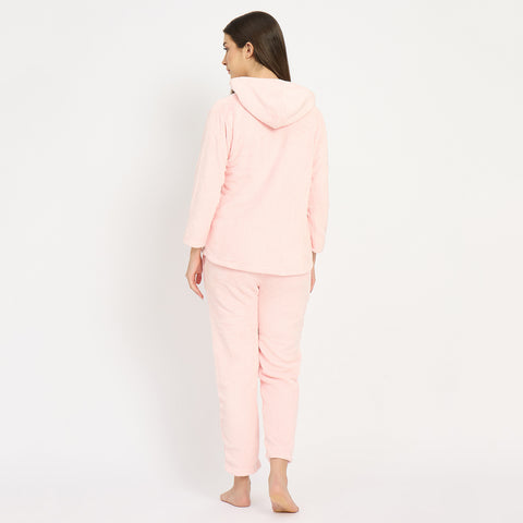 Women's Winter Full Sleeve Jacquard Zipper Hoody Nightsuit