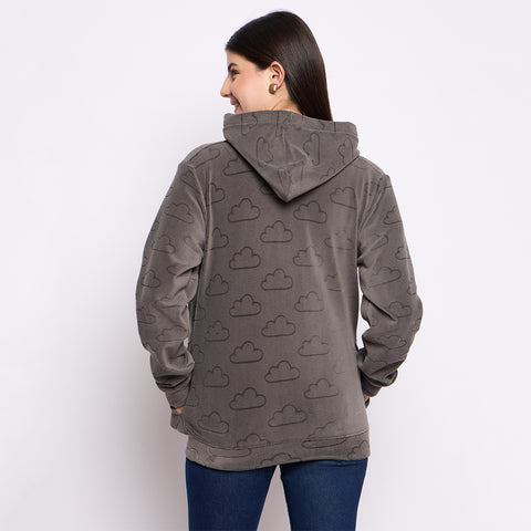 Women’s Embossed Fabric Auli Laser Cut Pattern Hoodie Sweatshirt – Full Sleeve, Zipper Front