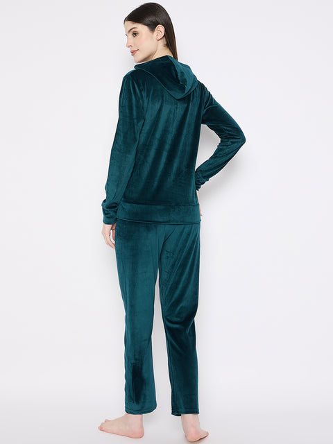 Women's Winter Full Sleeve Top and Pajama Pants Regular Fit Night Suit Hooded Top and Pyjama Set Ladies Night Dress