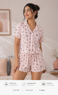 Women Night Suit, Loose Fit Short Set, Shirt & Short Loungewear, Printed Co-Ord, Stretch Fabric