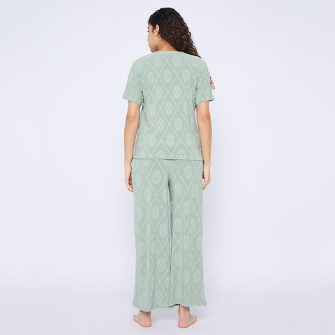 Top and Pyjama Set for Women Nightwear, Green